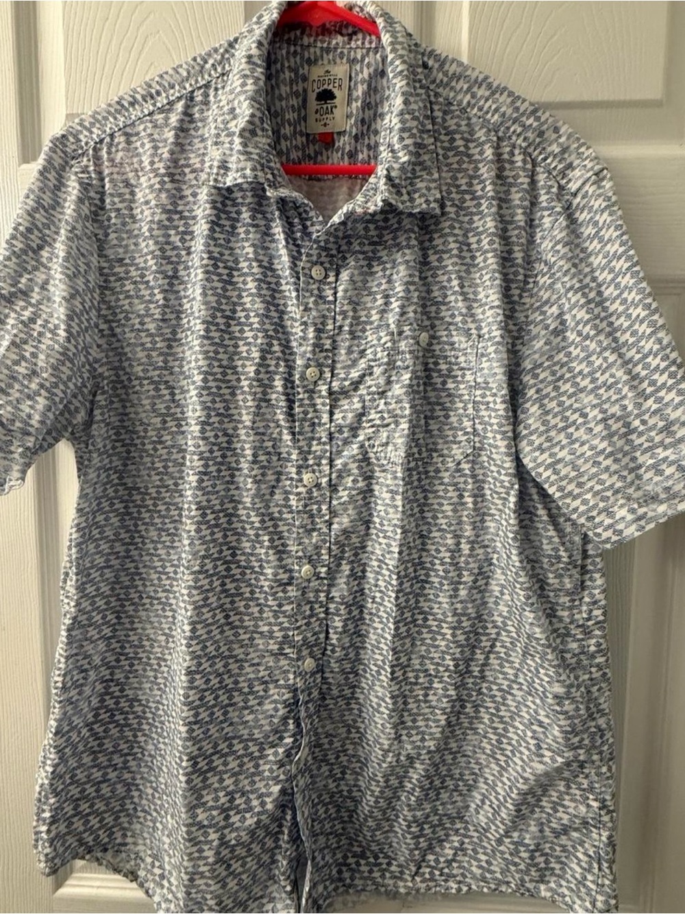 Copper & Oaks Men’s Blue Patterned Short-Sleeve Button-Up Shirt - Size L
